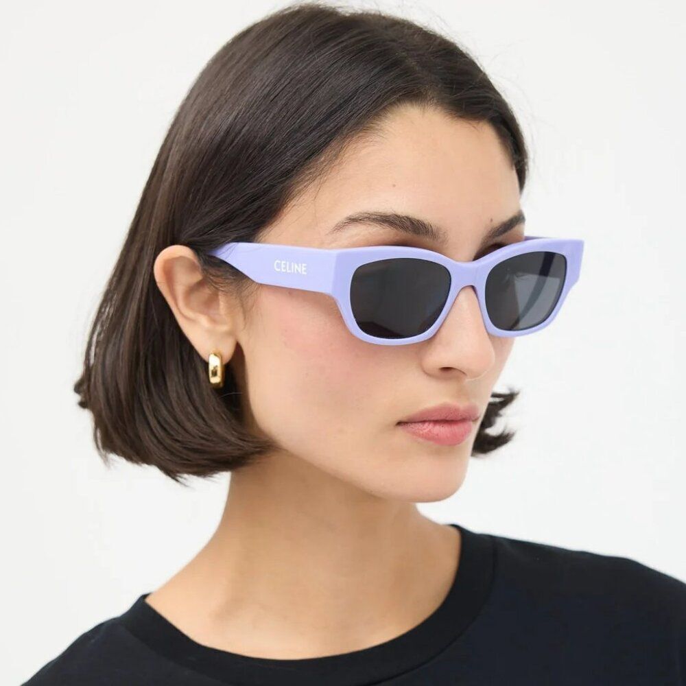 NEW Celine CL40197U 78A MONOCHROMS Shiny Lilac Smoke Unisex Cat Eye Sunglasses
